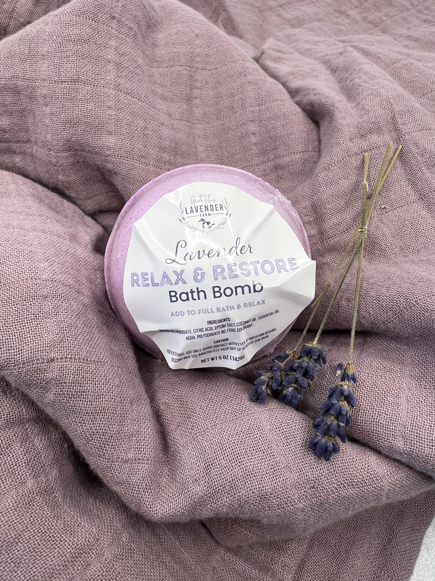 Lavender Relax & Restore Bath Bomb - 5 oz - Great Lakes Lavender Farm